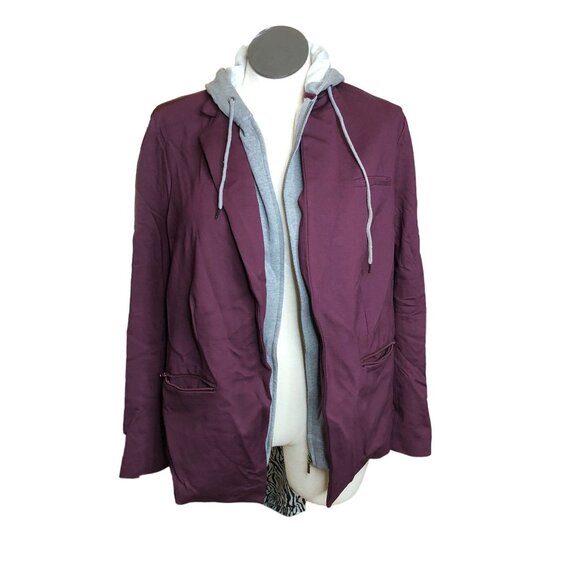 Torid Jacket Layered Hoody Burgundy Gray Stretch Womens 2 Zippered Pockets Darts - Picture 2 of 16
